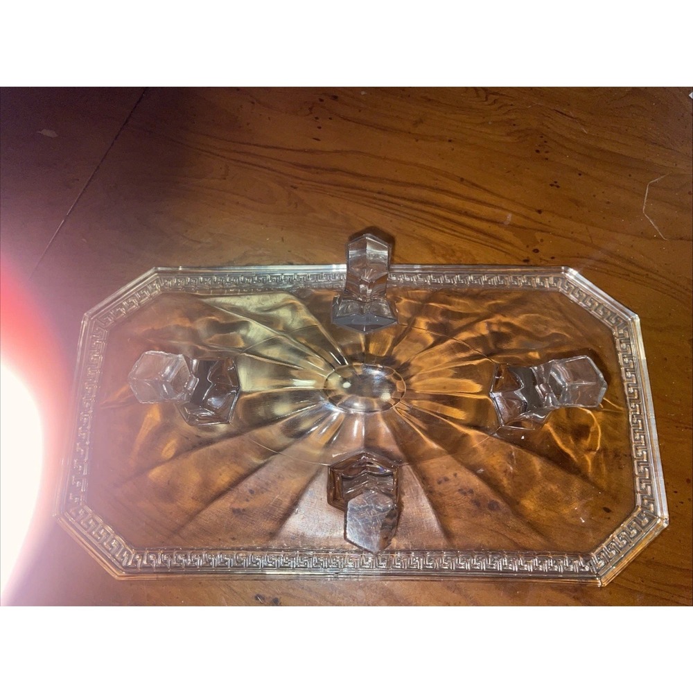 Antique EAPG  Clear Glass Celery Dish With Greek Key Design And 4 Feet - Picture 7 of 7